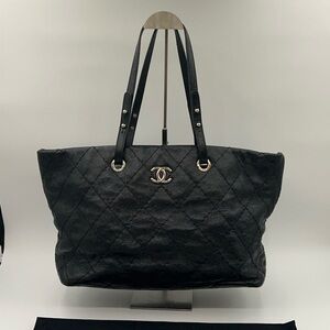 CHANEL “On The Road” Black Glazed Tote Silver Hardware w/Dust Bag & Entrupy COA🖤